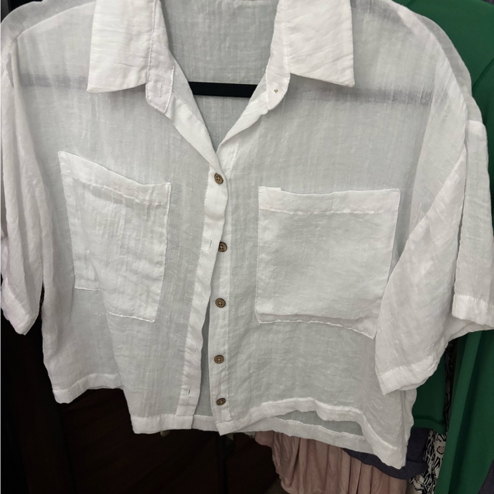 Love Notes White Casual Button Down Shirt